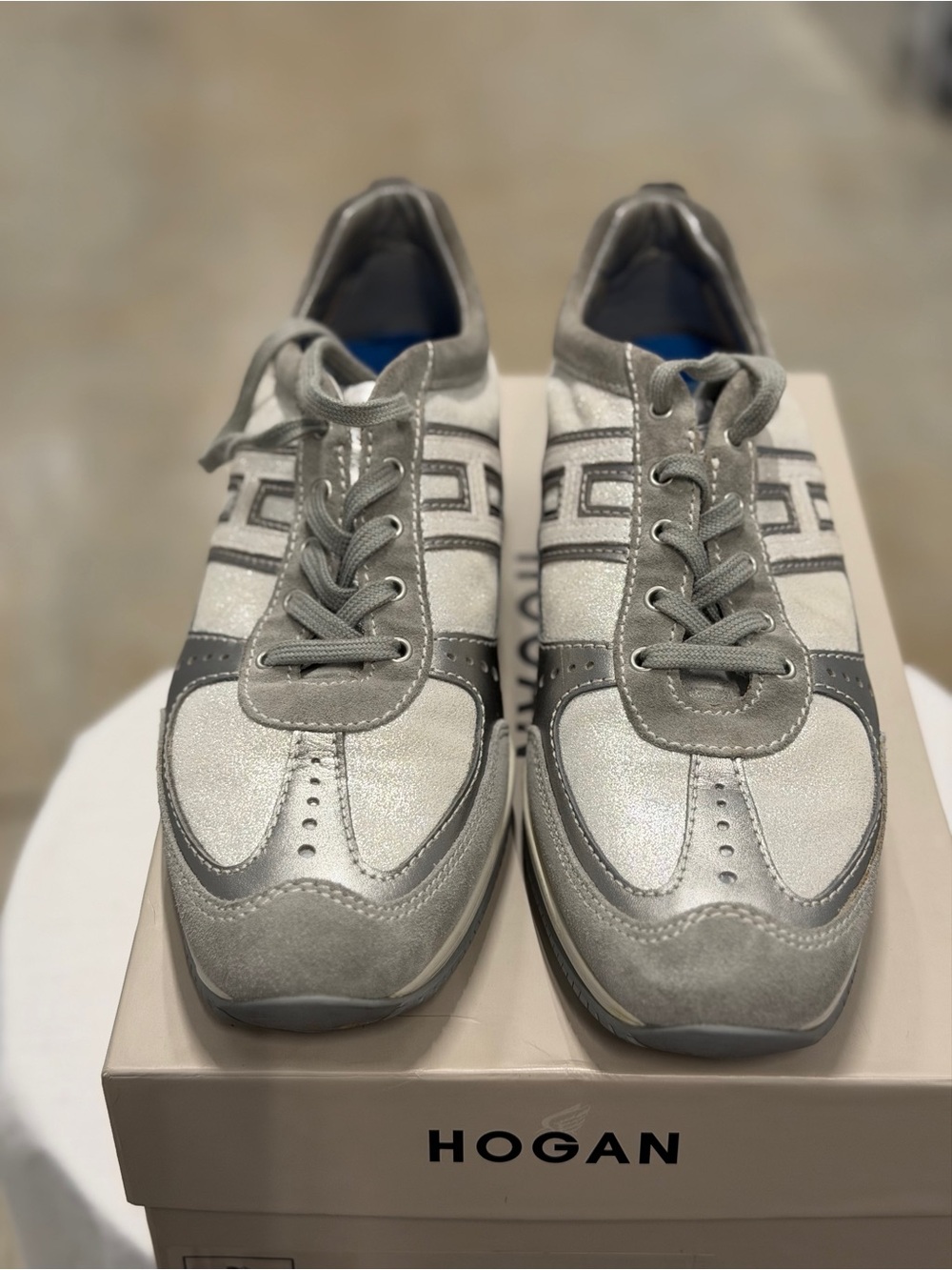 Hogan Women's Silver & Gray Lace-Up Athletic Sneakers